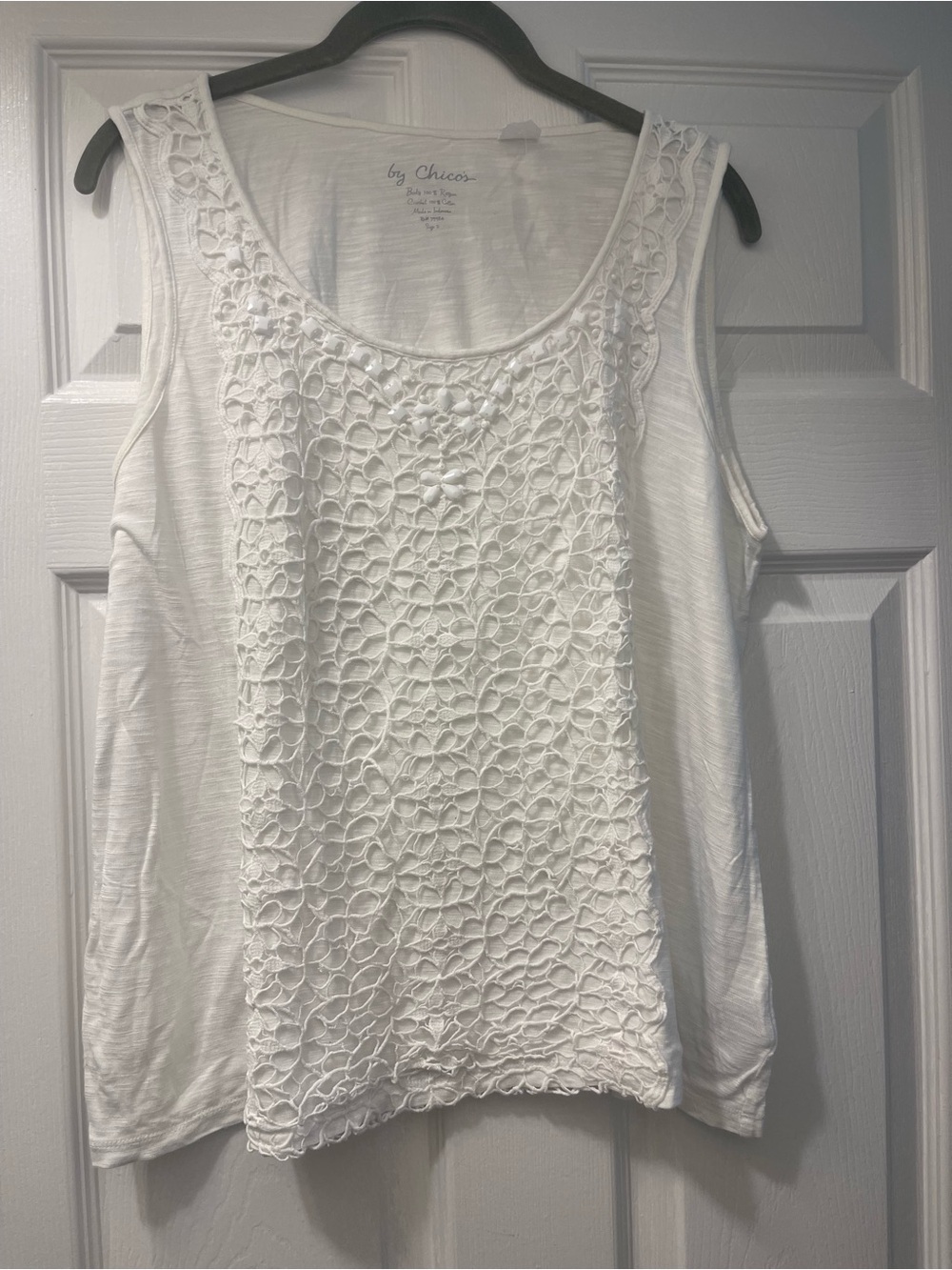 Chico’s White Crochet Lace Embellished Tank Top Size 2